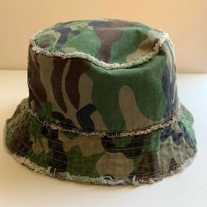 Camo Bucket Hat Frayed Edges Reversible Medium